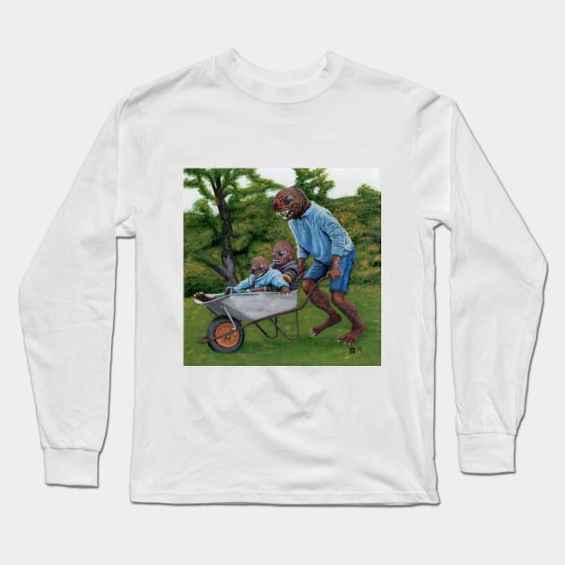 Fish Man Autumn Fantasy Illustration Long Sleeve T-Shirt by Helms Art Creations